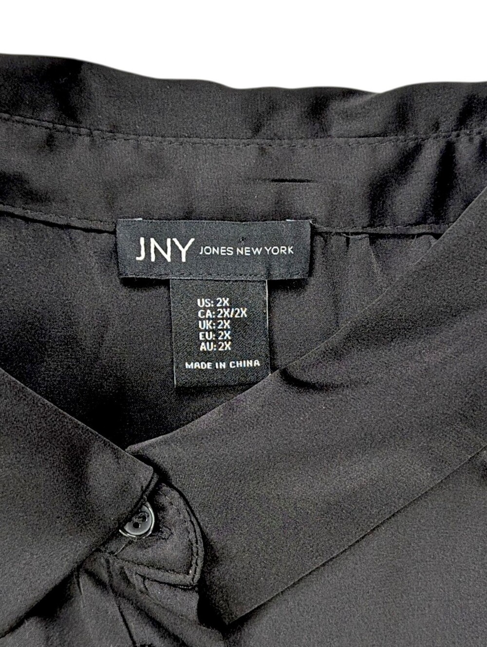 Jones New York JNY Black Satin Button-Down Blouse Womens 2X Long Sleeve Collared - Picture 7 of 9